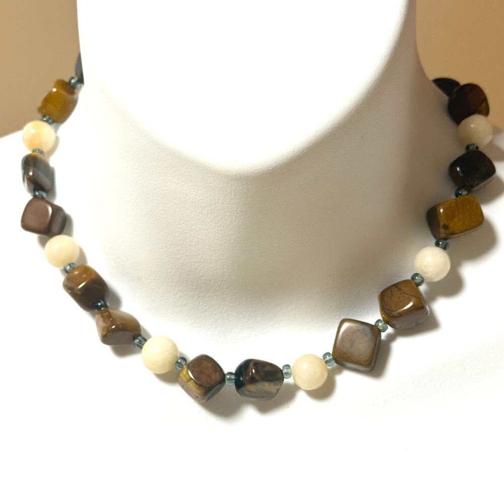 Genuine Tigers Eye & Yellow Calcite Necklace, Natural Gemstone Beaded Necklace